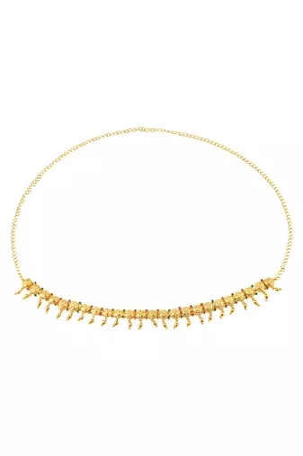 Gold plated faux ruby faux emerald studded ethnic belly chain kamarbandh jewellery for women