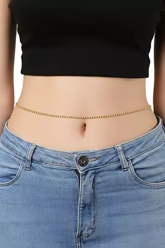 Gold plated cubic zirconia studded ethnic belly chain kamarbandh jewellery for women