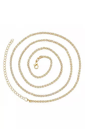 Gold plated cubic zirconia studded ethnic belly chain kamarbandh jewellery for women