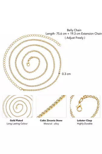 Gold plated cubic zirconia studded ethnic belly chain kamarbandh jewellery for women