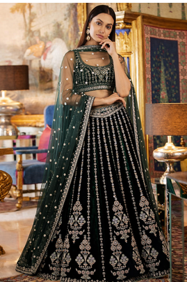 Green Georgette Zari Sequin Embroidery Work Lehenga Choli 1