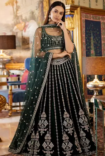 Green Georgette Zari Sequin Embroidery Work Lehenga Choli