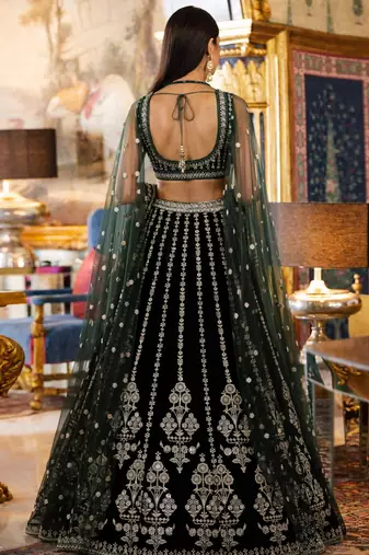 Green Georgette Zari Sequin Embroidery Work Lehenga Choli