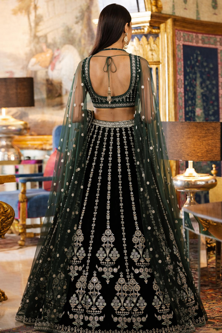 Green Georgette Zari Sequin Embroidery Work Lehenga Choli