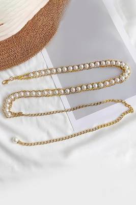 Gold plated pearl studded dress waist belt kamar bandh belly chain jewellery for women 2