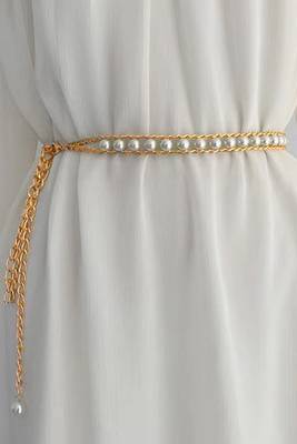 Gold plated pearl studded dress waist belt kamar bandh belly chain jewellery for women 3