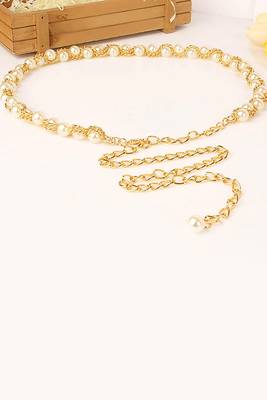 Gold plated pearl studded waist belt kamar bandh belly chain elegant dress accessory 1
