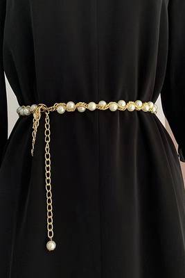Gold plated pearl studded waist belt kamar bandh belly chain elegant dress accessory 2