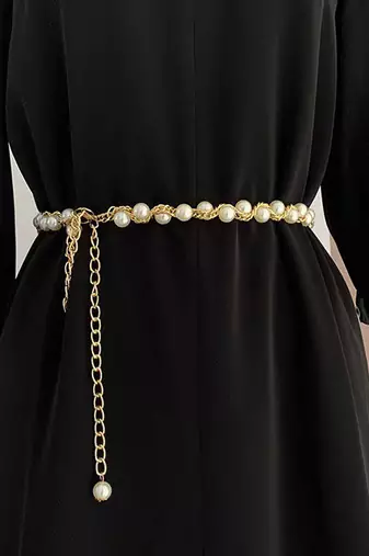 Gold plated pearl studded waist belt kamar bandh belly chain elegant dress accessory