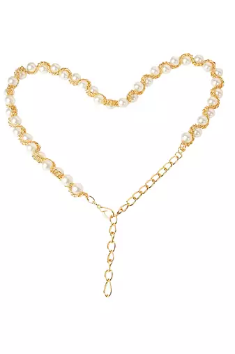 Gold plated pearl studded waist belt kamar bandh belly chain elegant dress accessory