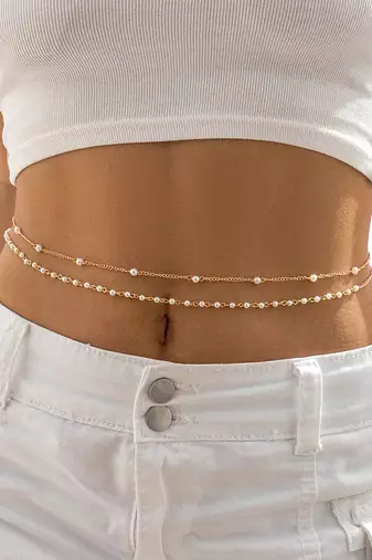 Gold plated beads studded belly chain kamarbandh waist chain belt body chain