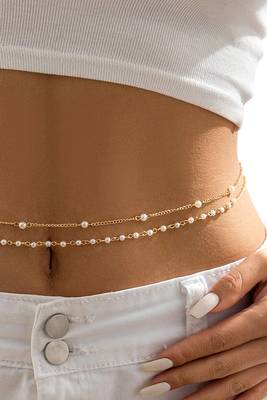 Gold plated beads studded belly chain kamarbandh waist chain belt body chain 4