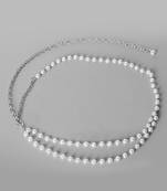 Silver plated faux pearl belly chain kamar bandh waist chain belt body chain