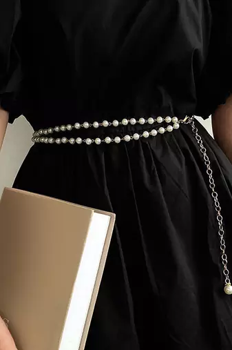 Silver plated faux pearl belly chain kamar bandh waist chain belt body chain