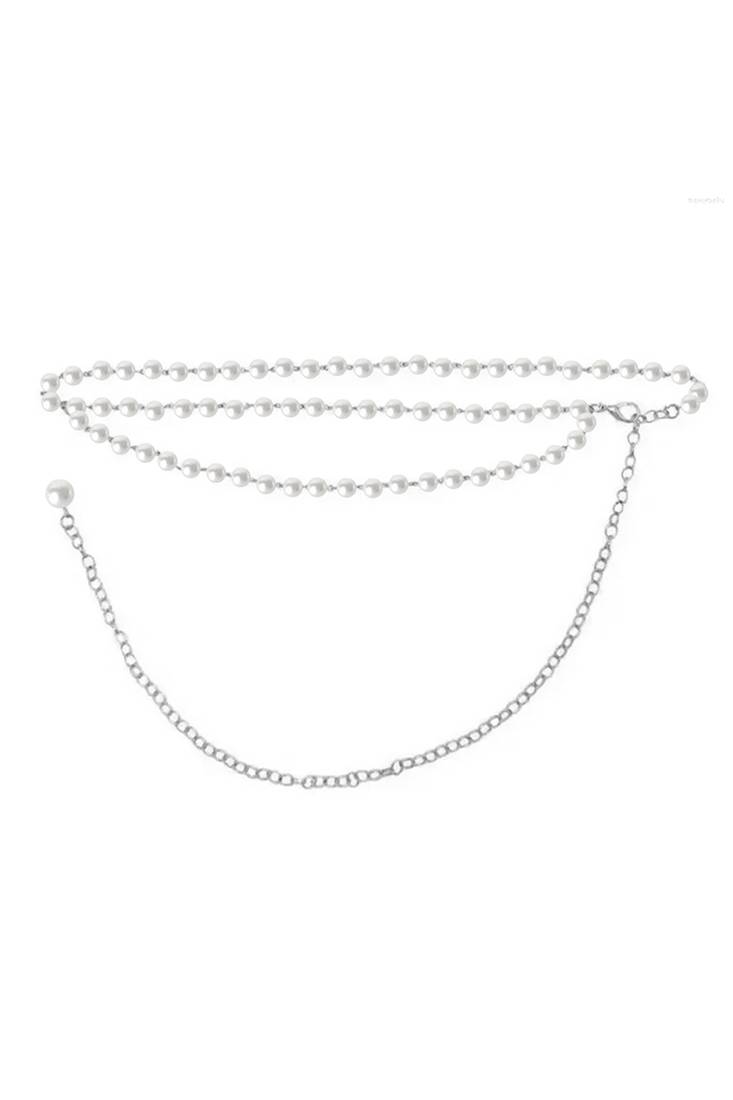 Silver plated faux pearl belly chain kamar bandh waist chain belt body chain