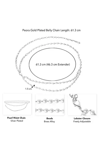 Silver plated faux pearl belly chain kamar bandh waist chain belt body chain