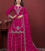 pink fandy silk blend party wear embroidery sharara suit set 
