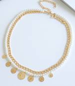 2 layer gold plated waist chain kamar bandh with white beads & coin tassels jewellery gift