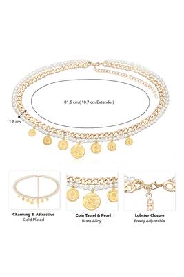 2 layer gold plated waist chain kamar bandh with white beads & coin tassels jewellery gift 4