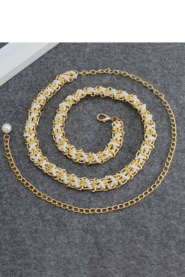 Gold plated white small beads braided waist belt kamar bandh jewellery stylish gift for women 1
