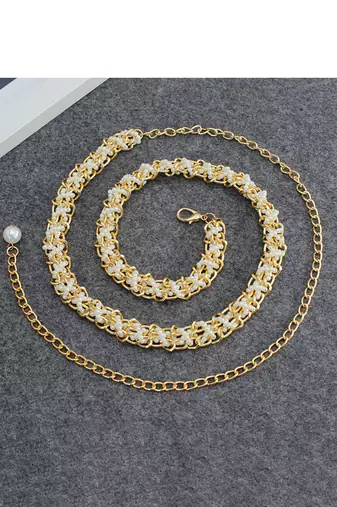 Gold plated white small beads braided waist belt kamar bandh jewellery stylish gift for women