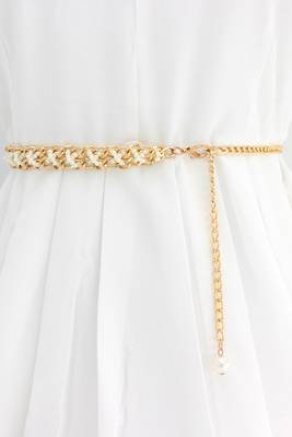 Gold plated white small beads braided waist belt kamar bandh jewellery stylish gift for women 2