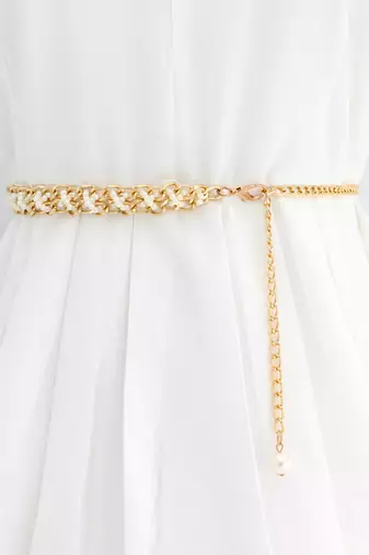 Gold plated white small beads braided waist belt kamar bandh jewellery stylish gift for women