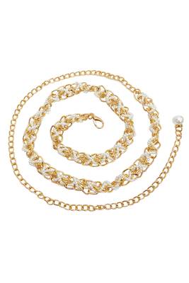 Gold plated white small beads braided waist belt kamar bandh jewellery stylish gift for women 3