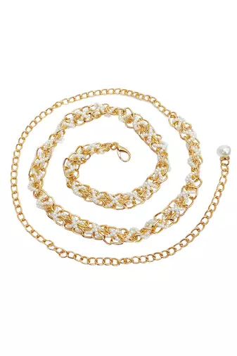 Gold plated white small beads braided waist belt kamar bandh jewellery stylish gift for women