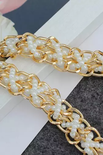 Gold plated white small beads braided waist belt kamar bandh jewellery stylish gift for women