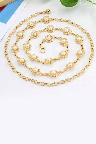 Gold plated flower style pearl belly chain body chain jewellery for women & girls
