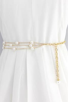 Gold plated pearl studded kamarbandh belly chain wrist belt fancy jewellery for women 2