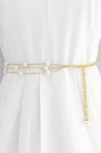 Gold plated pearl studded kamarbandh belly chain wrist belt fancy jewellery for women