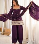 wine color silk blend  embroidered farshi salwar suit