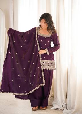 wine color silk blend  embroidered farshi salwar suit 2