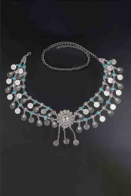 Silver plated crystal studded ethnic kamarbandh belly chain wrist belt jewellery for women 1