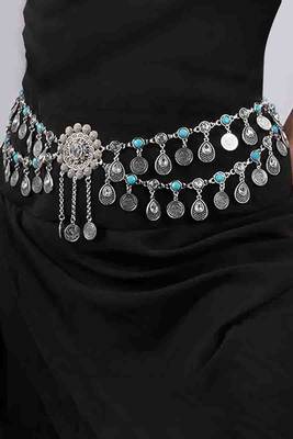 Silver plated crystal studded ethnic kamarbandh belly chain wrist belt jewellery for women 2