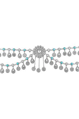 Silver plated crystal studded ethnic kamarbandh belly chain wrist belt jewellery for women 3