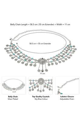 Silver plated crystal studded ethnic kamarbandh belly chain wrist belt jewellery for women 4