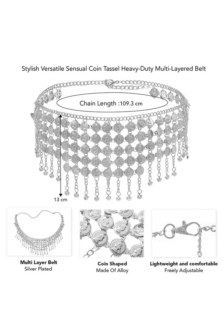 Silver plated waist belt kamar bandh comfortable & adjustable belly chain jewellery for women