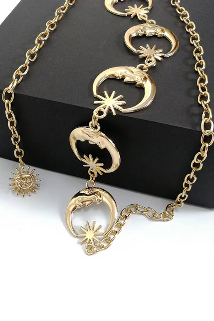 Moon star style gold plated waist belt kamar bandh belly chain trendy jewellery gift for women