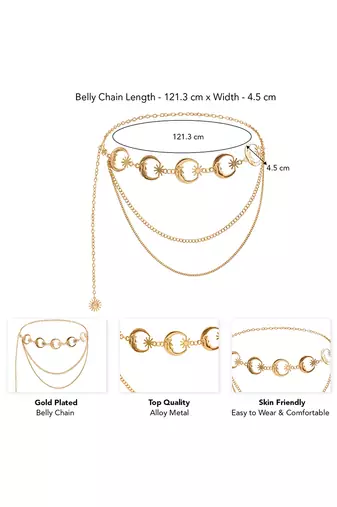 Moon star style gold plated waist belt kamar bandh belly chain trendy jewellery gift for women