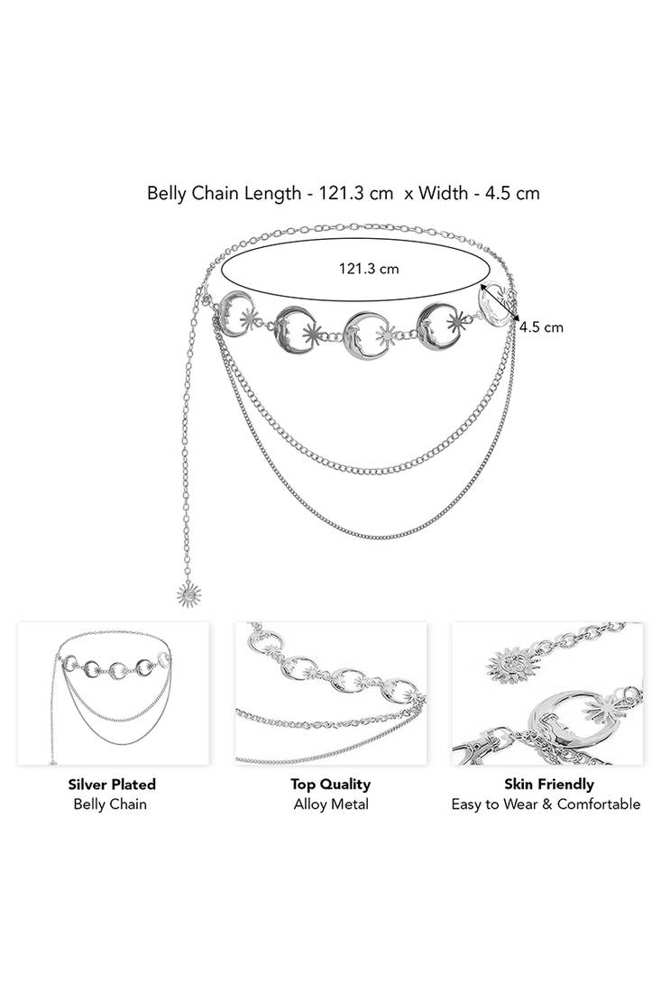 Moon star style silver plated waist belt kamar bandh belly chain trendy jewellery gift