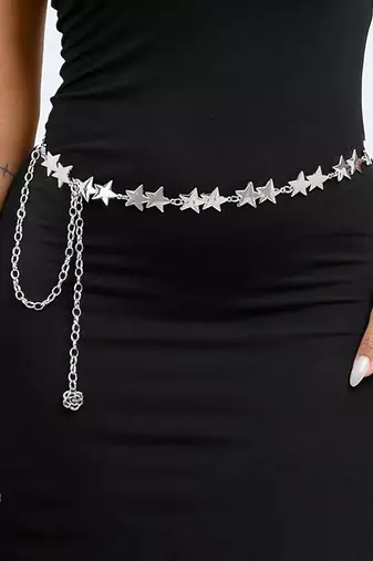 Star design silver plated waist belt kamar bandh belly chain jewellery gift for women & girl
