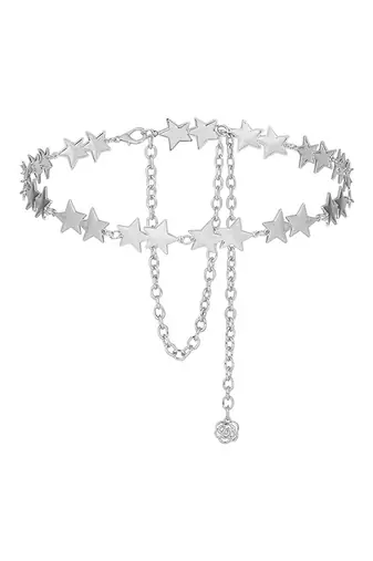Star design silver plated waist belt kamar bandh belly chain jewellery gift for women & girl