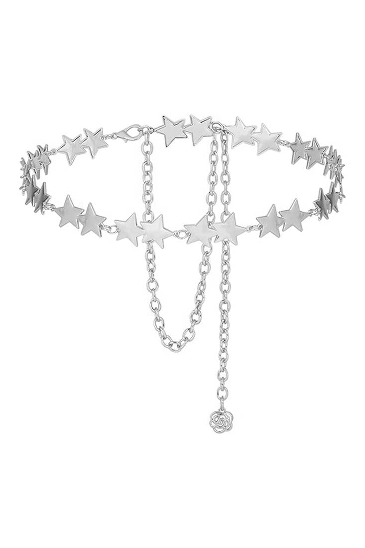 Star design silver plated waist belt kamar bandh belly chain jewellery gift for women & girl