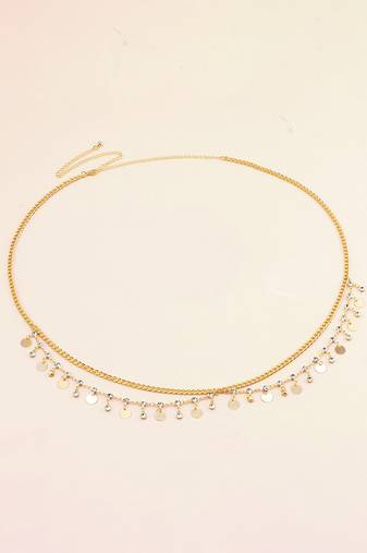 Gold plated cubic zirconia studded adjustable waist kamar bandh belly chain girl