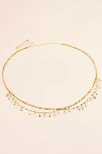 Gold plated cubic zirconia studded adjustable waist kamar bandh belly chain girl