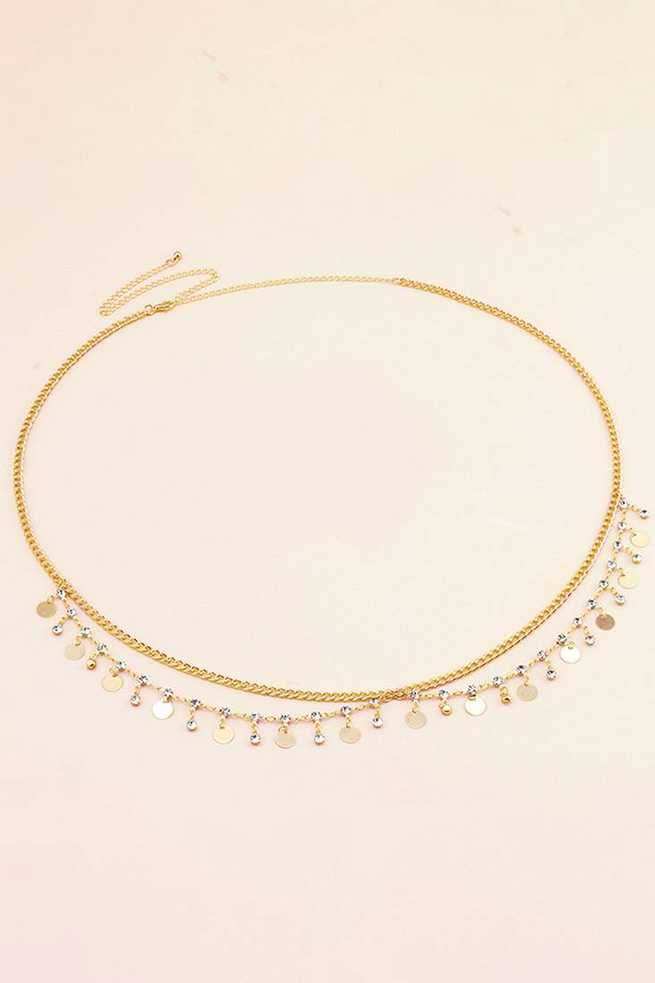 Gold plated cubic zirconia studded adjustable waist kamar bandh belly chain girl