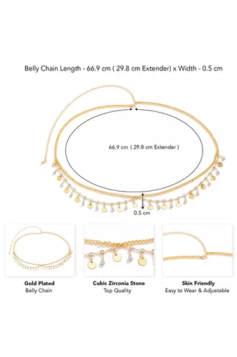 Gold plated cubic zirconia studded adjustable waist kamar bandh belly chain girl